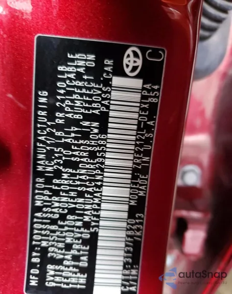 2022 Toyota Corolla Le из США, поврежденный, VIN 5YFEPMAE4NP295586